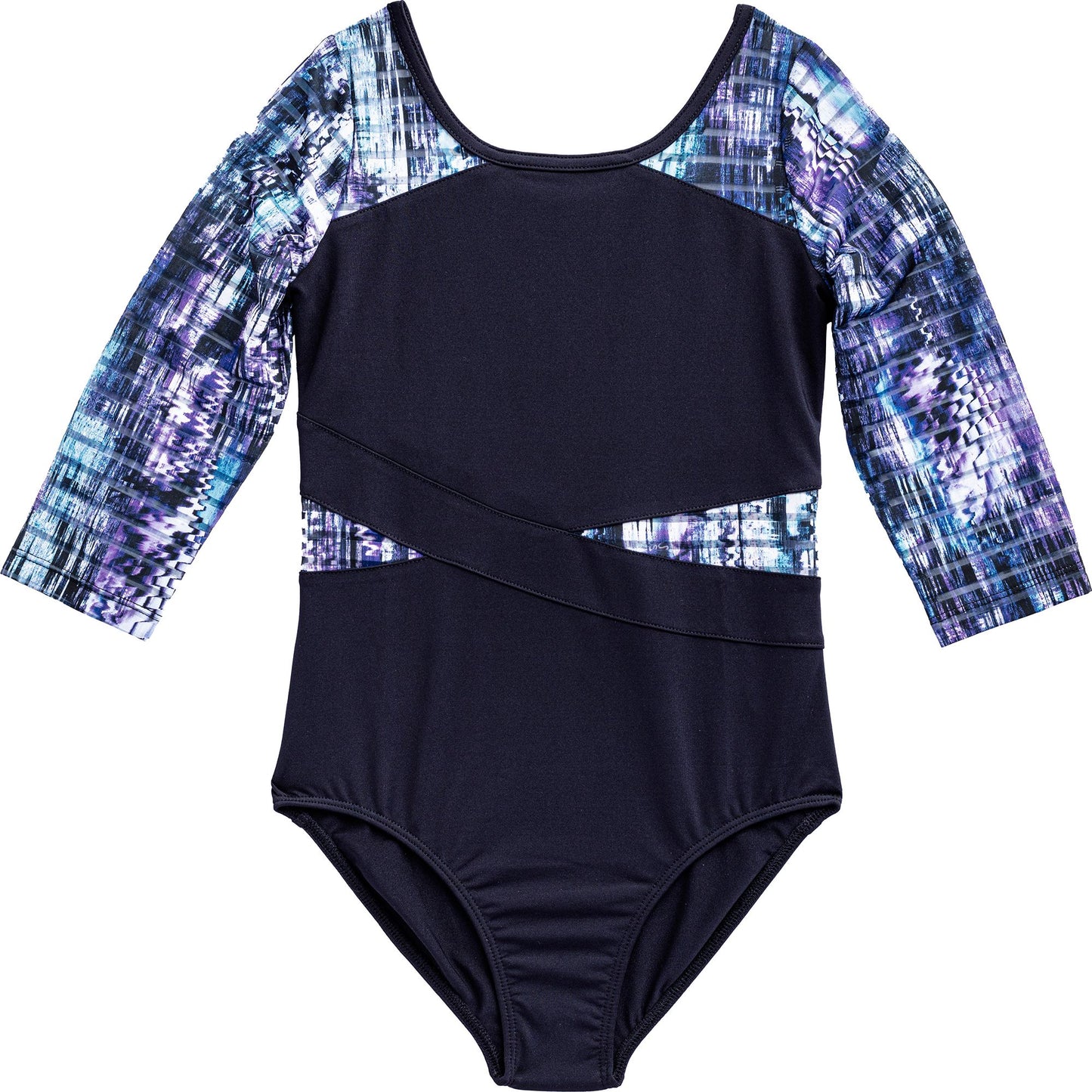 Seismic Waves Stripe Mesh Leotard - 3/4 Sleeve