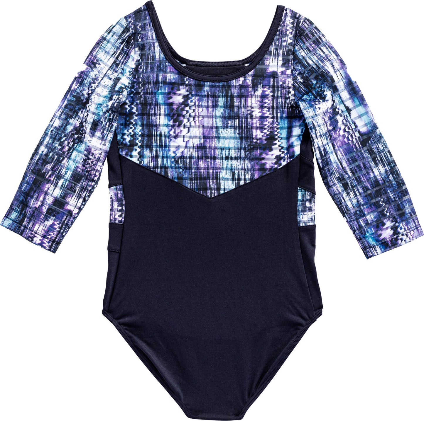 Seismic Waves Stripe Mesh Leotard - 3/4 Sleeve