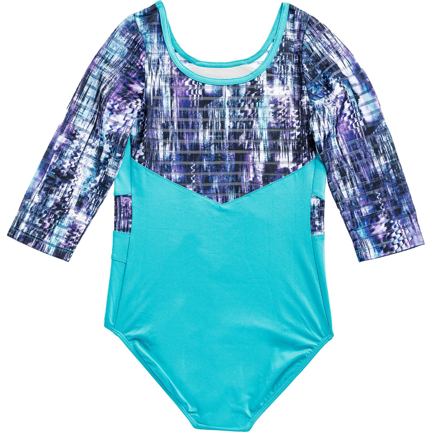 Seismic Waves Stripe Mesh Leotard - 3/4 Sleeve