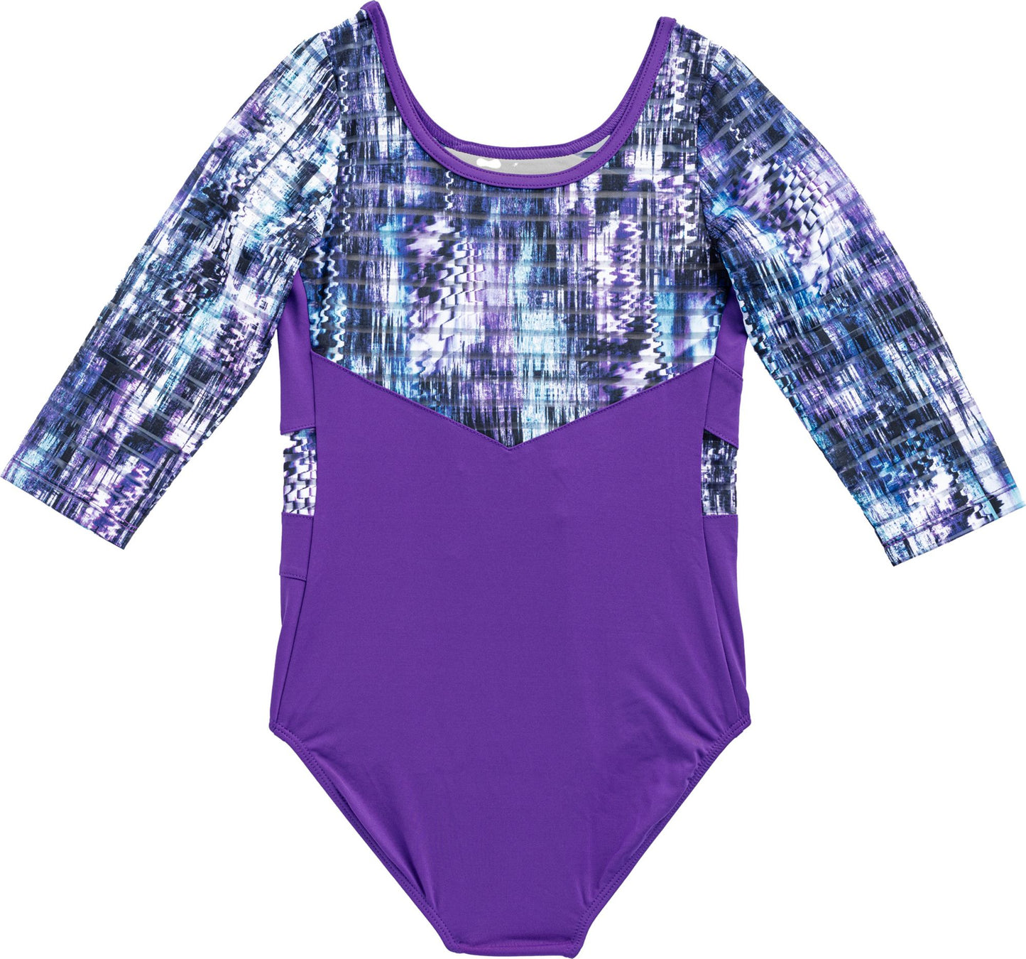 Seismic Waves Stripe Mesh Leotard - 3/4 Sleeve