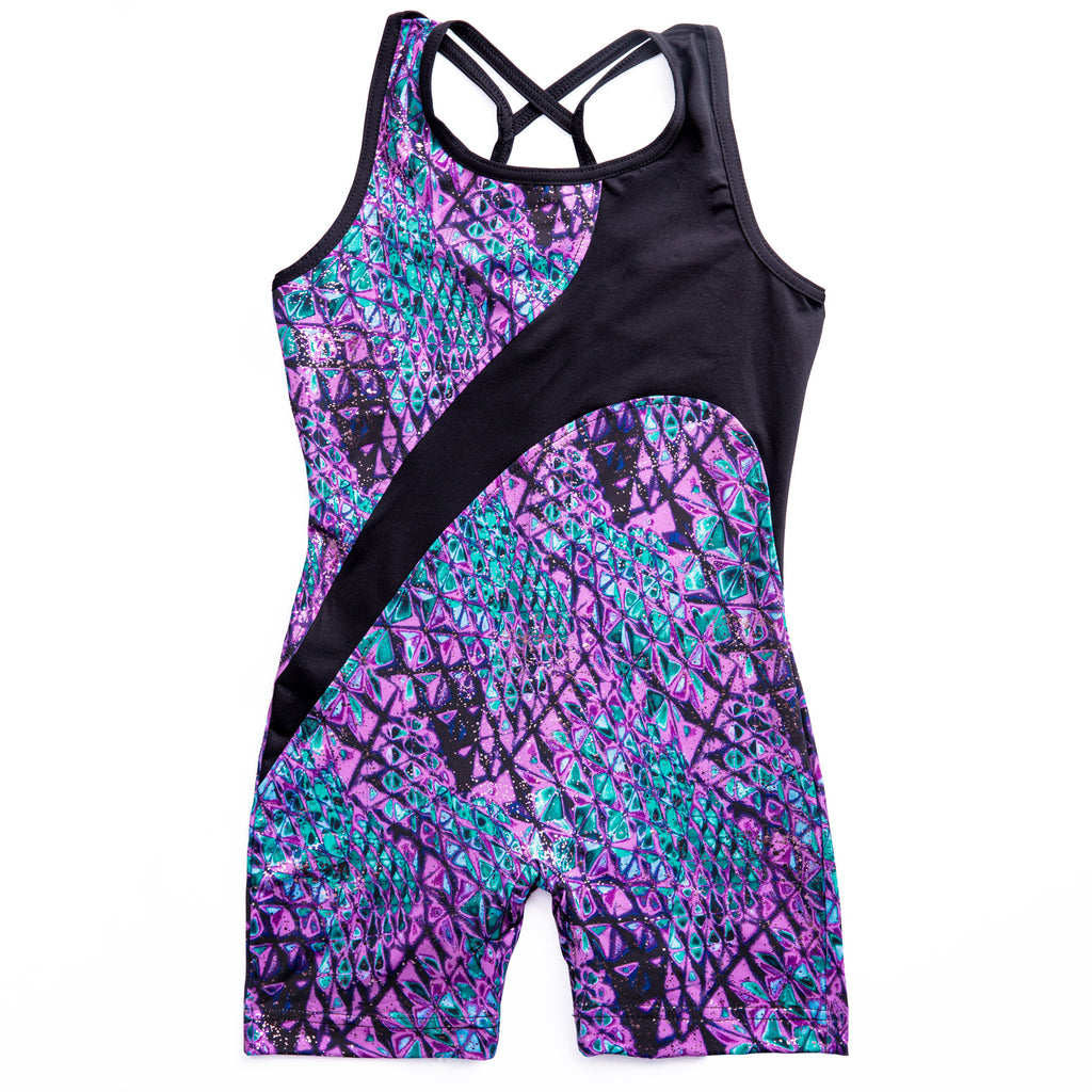 Studded Serpent Print Asym Biketard