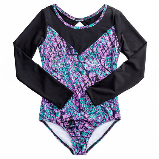 Studded Serpent Print Long Sleeve Leotard