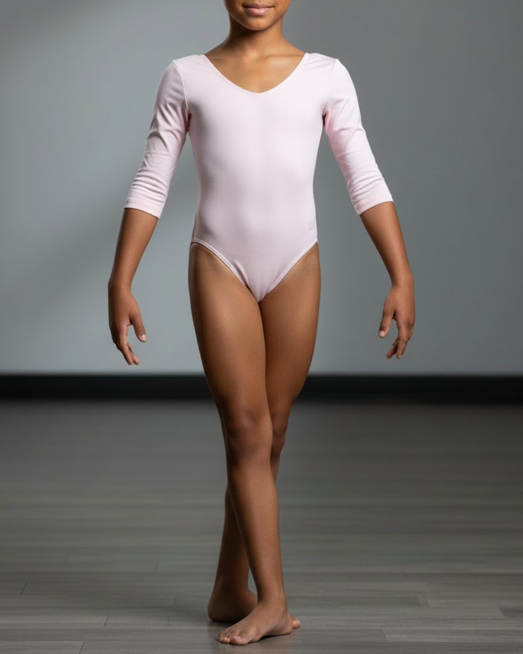 Dreamy Pink 3/4 Sleeve Leotard with Cross Back Strap