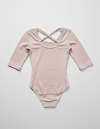 Dreamy Pink 3/4 Sleeve Leotard with Cross Back Strap