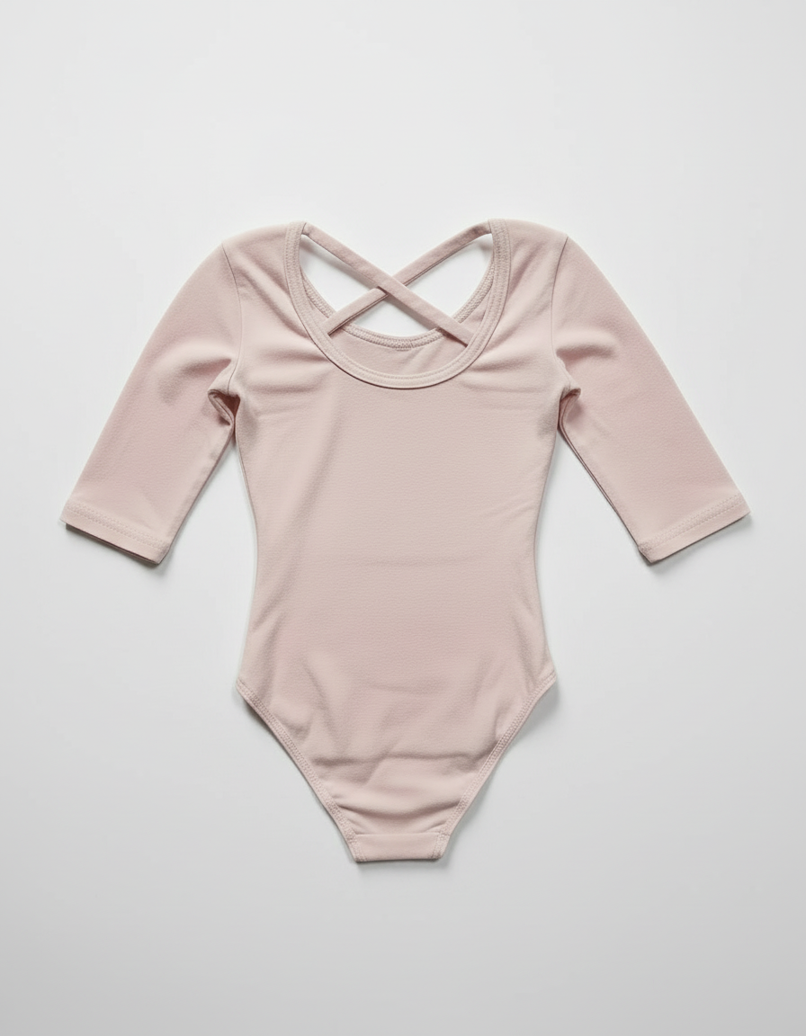 Dreamy Pink 3/4 Sleeve Leotard with Cross Back Strap