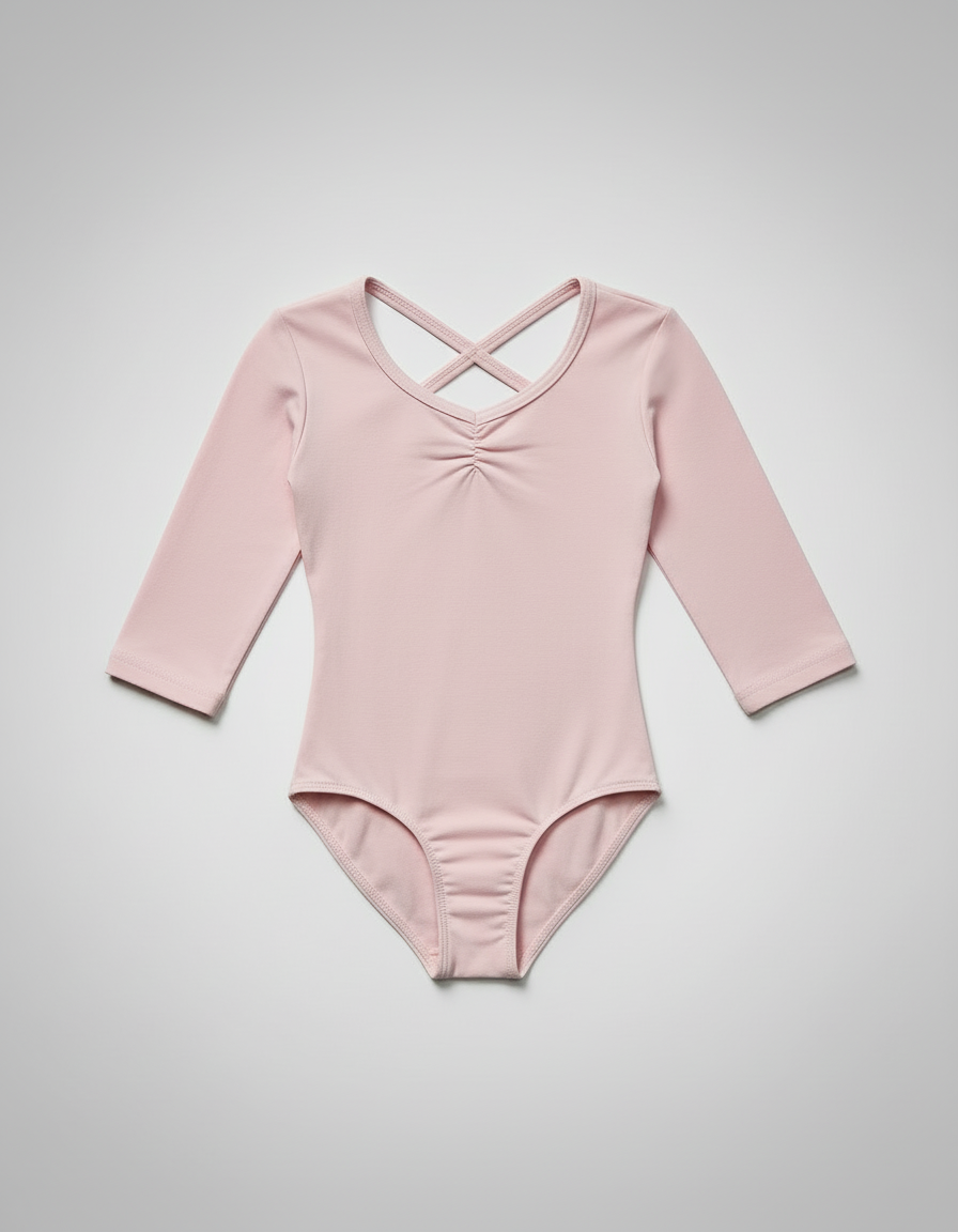 Dreamy Pink 3/4 Sleeve Leotard with Cross Back Strap